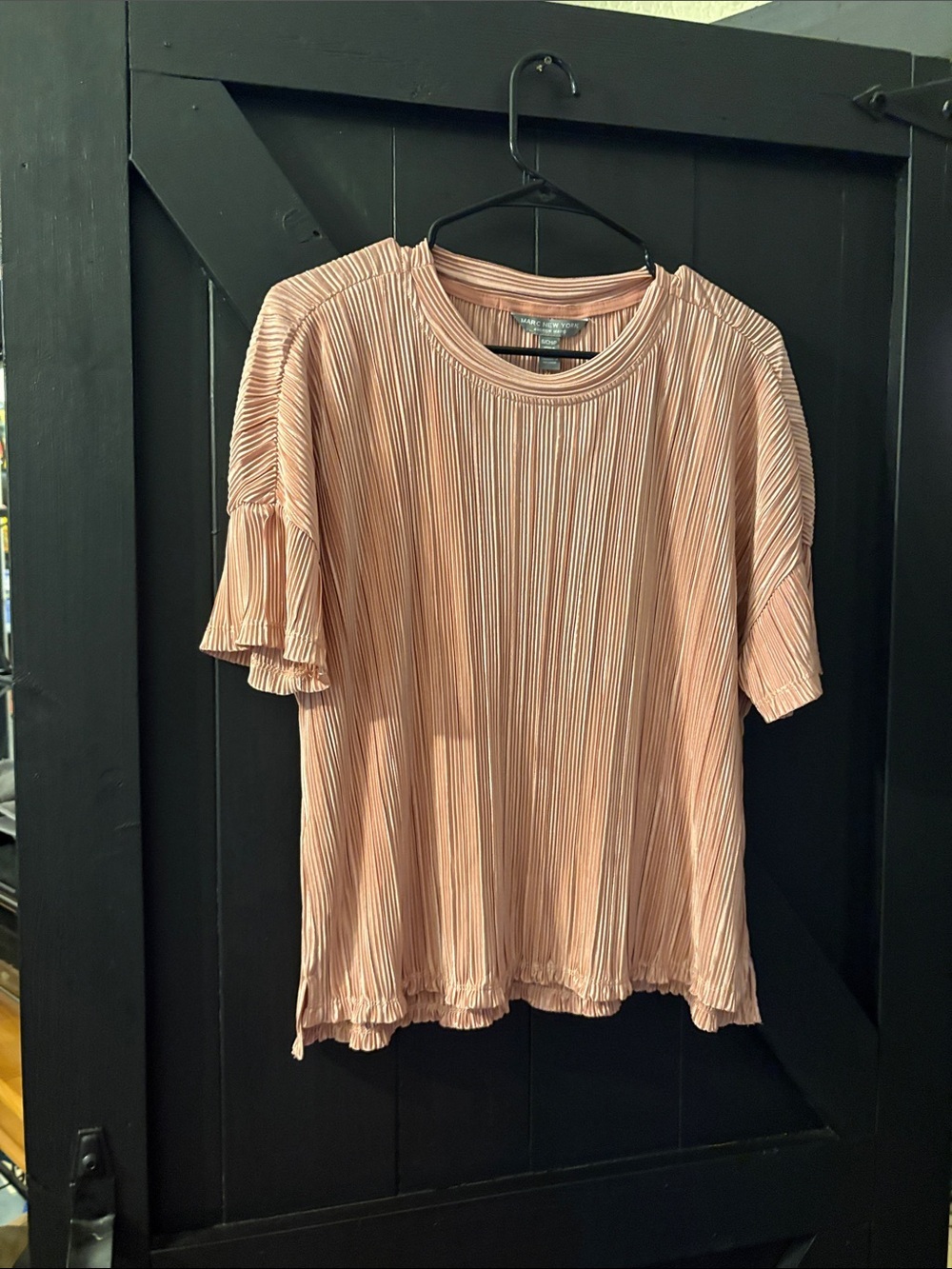 Andrew Marc Blush Pink Pleated Flutter Sleeve Top